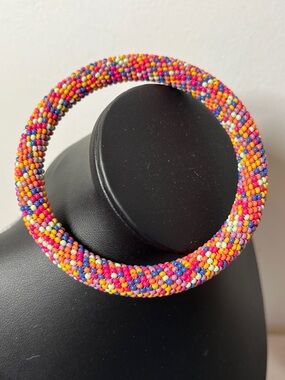 Multi Color Beaded Bangle Bracelet. Larger size. Bold. Statement. Seed Beads